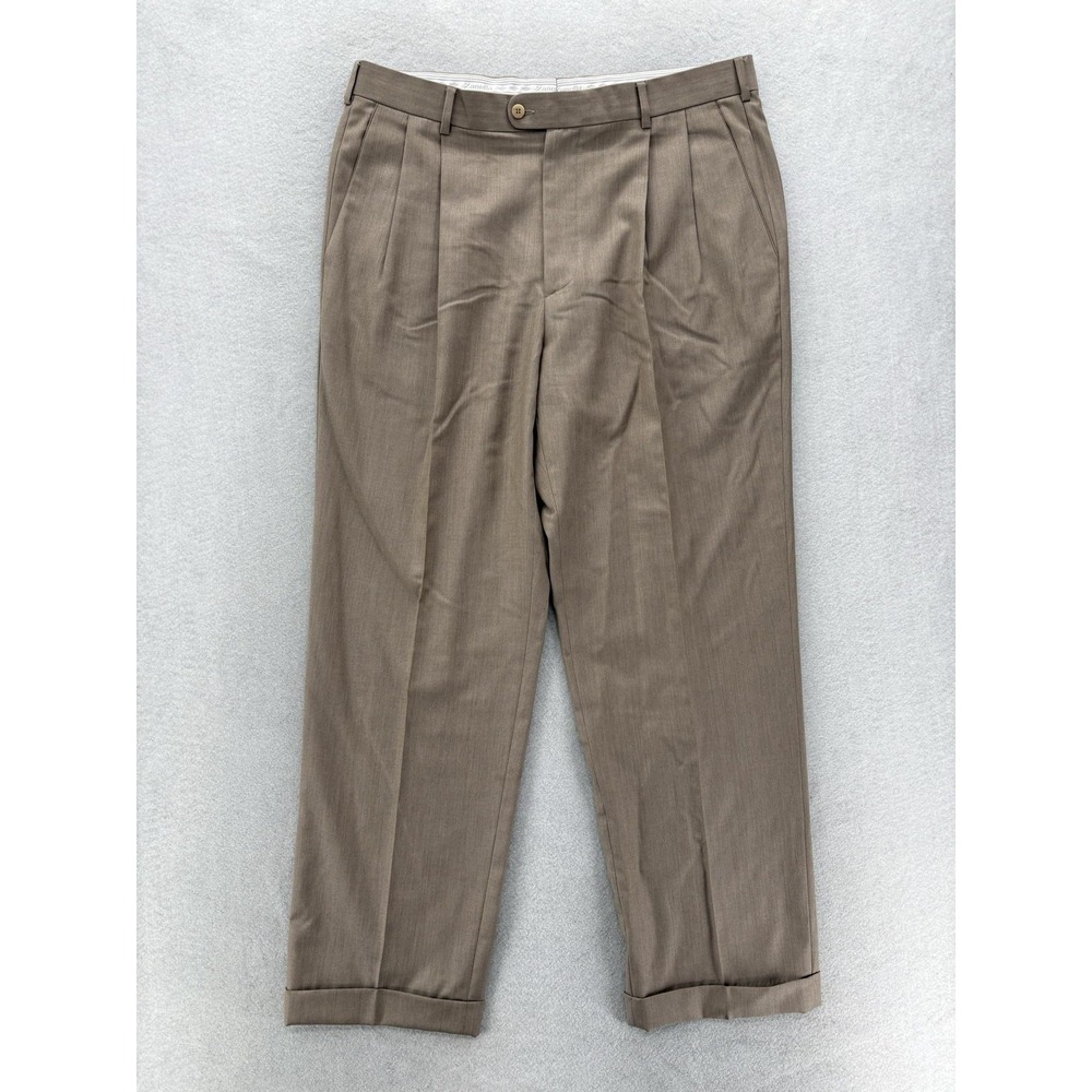 Zanella Bennett Dress Pants Mens 36x30 Brown Super 120's Wool Lined Cuffed Italy